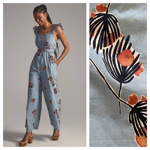 Anthropologie Pants - Anthropologie Bel Kazan Blue Red Floral Evie Jumpsuit XS